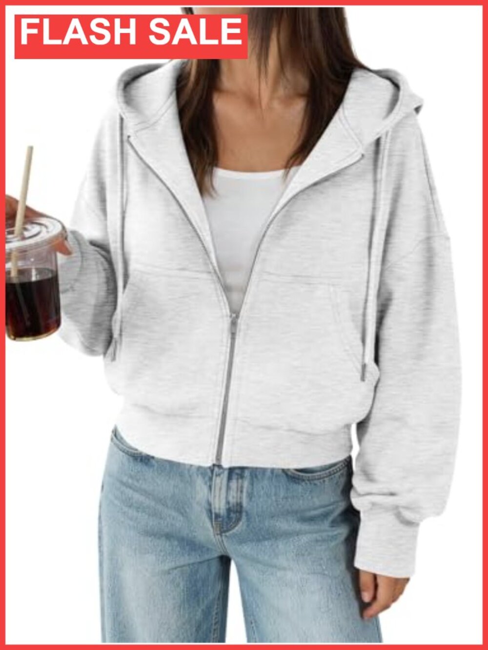 Zip Up Cropped Hoodie Women Fleece Lined Sweatshirt Full Zip